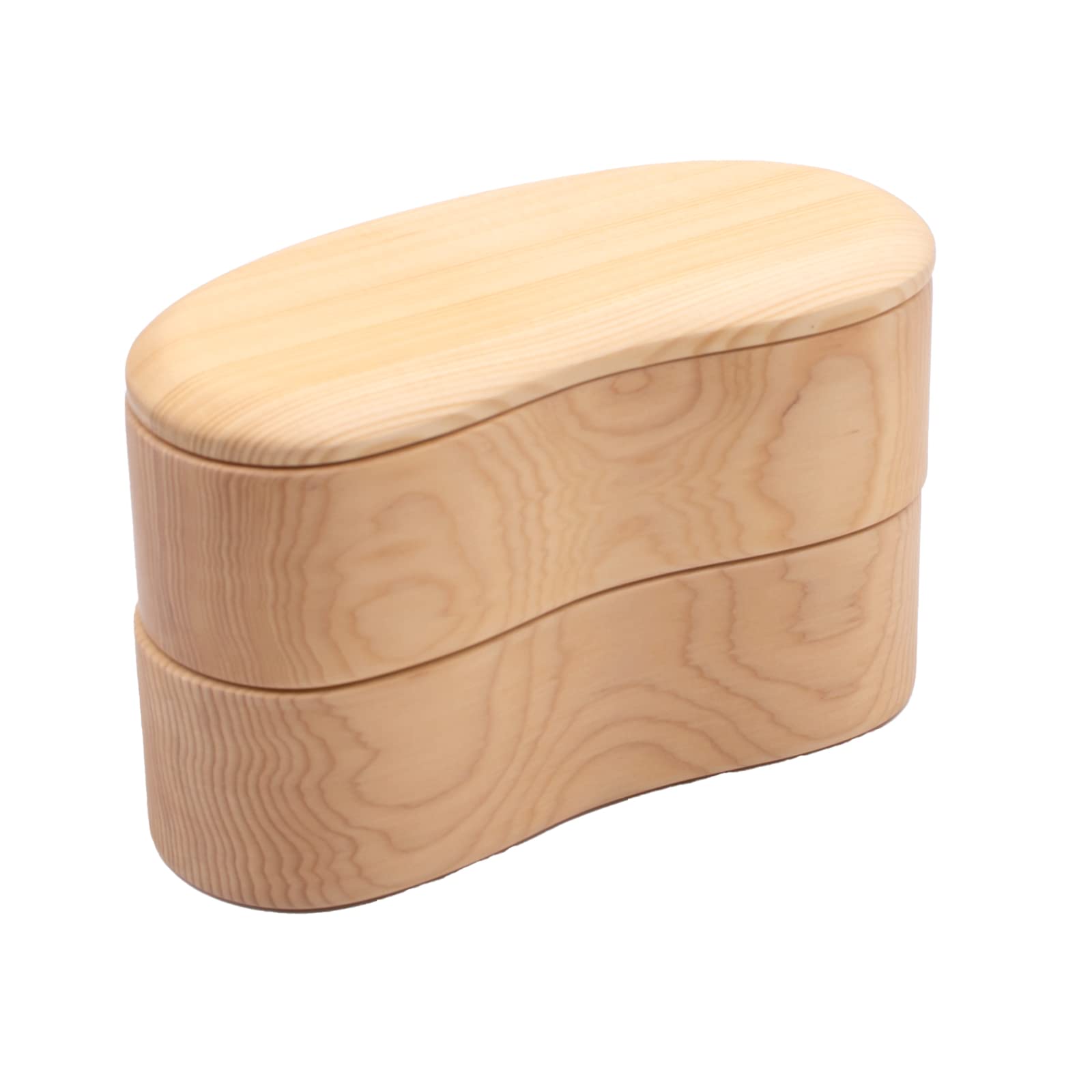 

Wakayama Wappa Bento Box Store, a two-tiered, bean-shaped wooden lunch box (approx. 16 x 7 cm), natural finish, product number A-75-273509