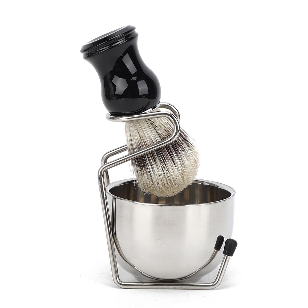 3Pcs Set Shaving Tool Kit Brush with Stainless Steel Bowl Bracket Stand for Men Daily Shaving