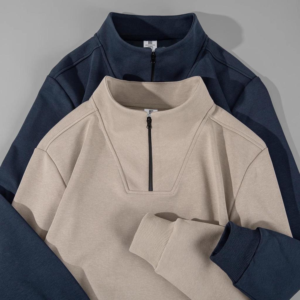 Men's Half-Zip Stand Collar Sweatshirt: Pure Color Long Sleeve T-Shirt for Spring & Autumn