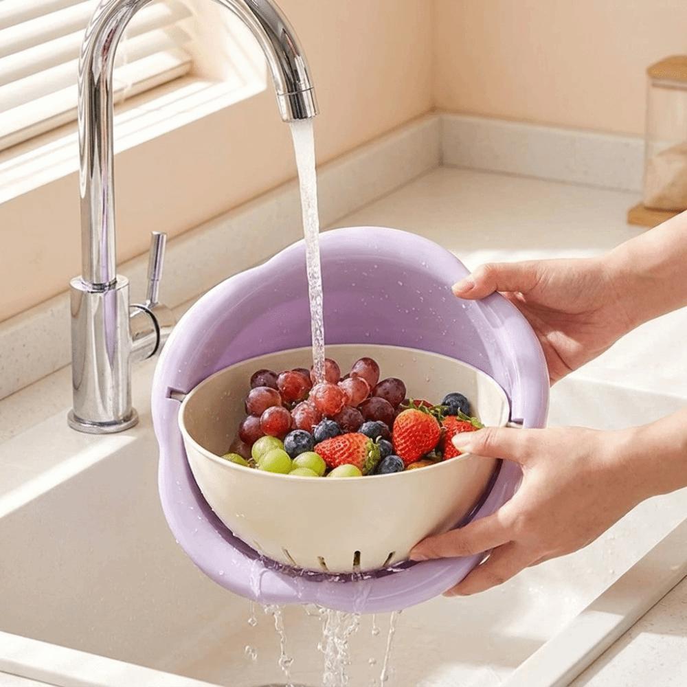 Double Layer Vegetable Colander Large Capacity Fruit Washing Basket Thick Kitchen Strainer Kitchen