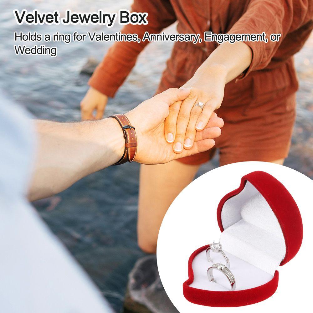 

Durable Exquisite Heart Shape Velvet Jewelry Box Double Ring Storage Box Ring Display Box Red Rose