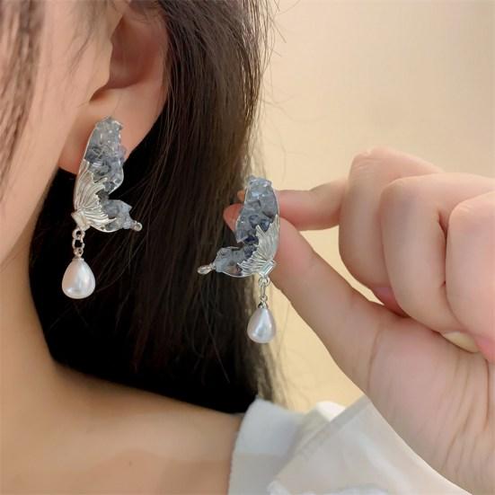 

Серьги-капли Роскошный искусственный жемчуг Фея Элегантный сломанный искусственный кристалл Крыло бабочки Стад-гвоздик