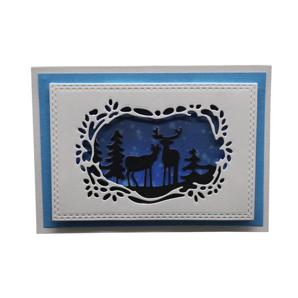 Oval Frame Christmas Deer Metal Silvery Stencil Embossing Cutting Dies For Diy Scrapbooking Paper Album Cards Making