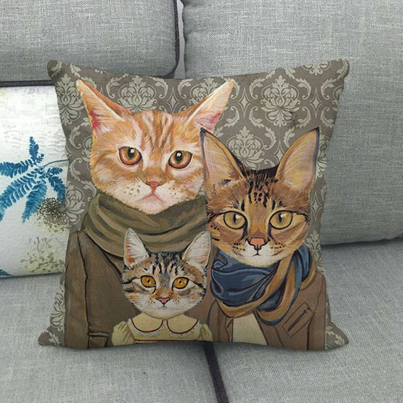 Cartoon Cat Pattern Series Super Soft Cotton and Linen Material Pillow Cover for Home Sofa Decoration Pillow Cover