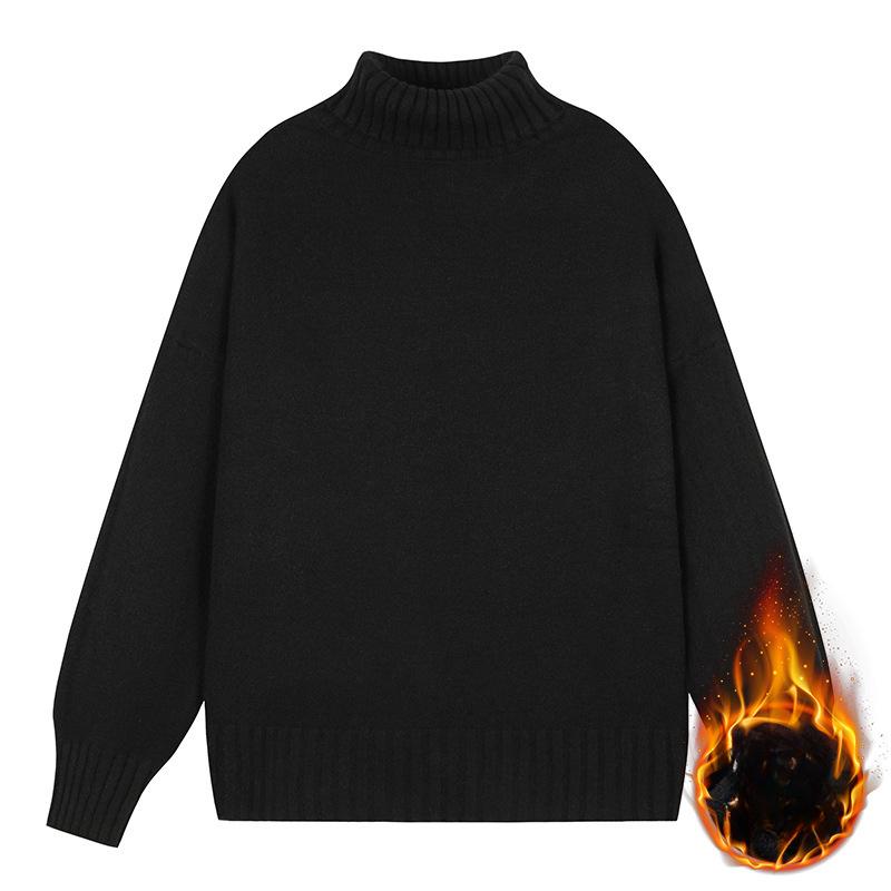 

Мужской флисовый утолщенный свитер, универсальный вязаный свитер, водолазка, теплая мужская повседневная рубашка на осень и зиму, однотонный топ 2XL чёрный