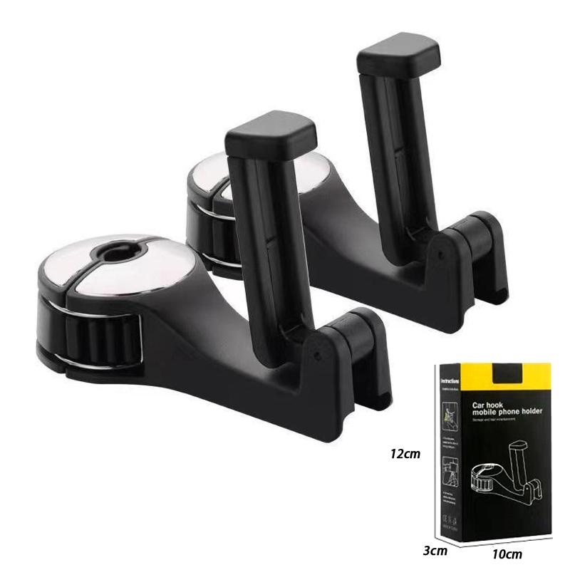 2Pcs Car-mounted Multi-functional Mobile Phone Holder Creative Rear Seat Headrest Hook Lock Buckle Style Car Phone Stand
