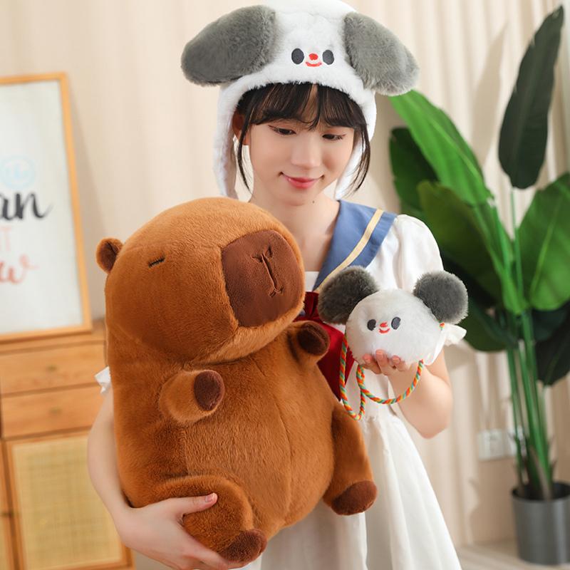 25~50CM Funny Capybara Wear Rabbit/Frog Hat Crossbody Bag Plush Toys Cartoon Animals Stuffed Dolls Holiday Gift Home Sofa Decor