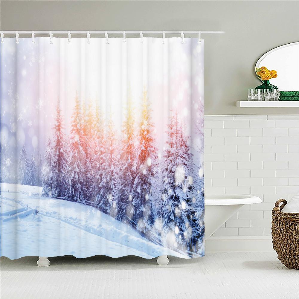 3D Printed Winter Snow Scenery Bathroom Shower Curtain Waterproof Polyester Home Decor With Hook Shower Curtain 180*200Cm