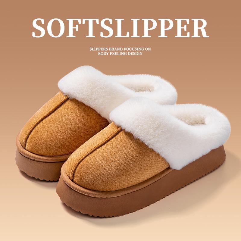 Women's & Men's Non-Slip Waterproof Cotton Slippers: Silent, Thick-Soled, Wear-Resistant Footwear for Home and Confinement Couples.