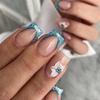 Lake Blue Detachable Wearable Nails with French Floral Design