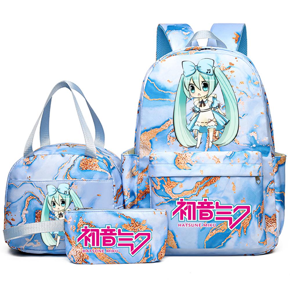 3Pcs/set Anime Hatsune Miku Printed Backpack Handbag Pencil Case for Teenager Student Bookbag Schoolbag Women Large Capacity Waterproof Travel Bag