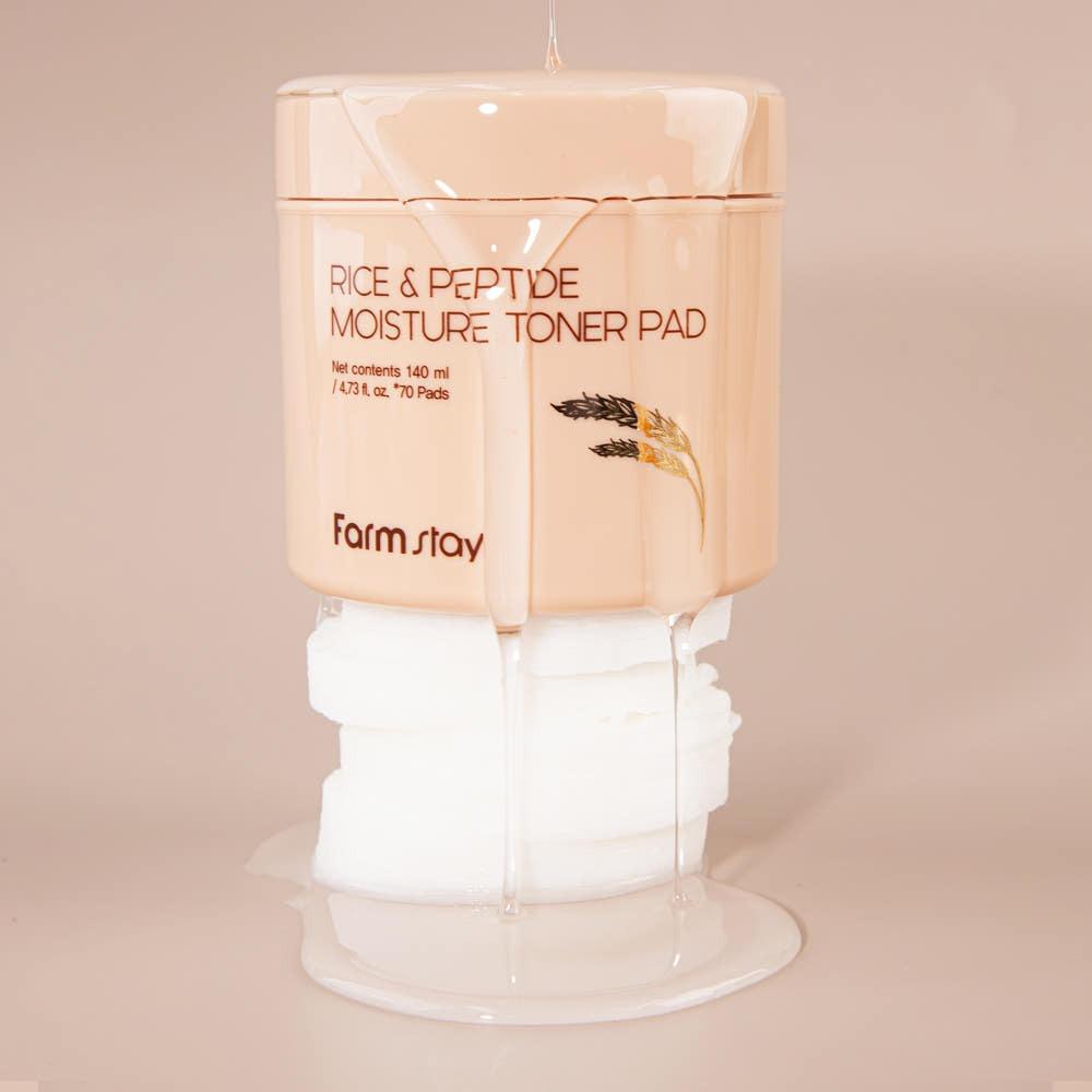 Farmstay Rice & Peptide Moisture Toner Pad Hydrating Smoothing 70 Sheets 140ml