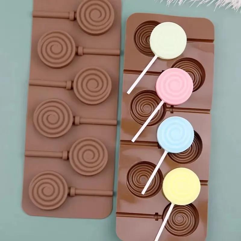 6 Cavity Consecutive Whirlpools Lollipop Molds Handmade Chocolate Mold DIY Chocolate Cheese Stick Silicone Mold Kitchen Bakeware