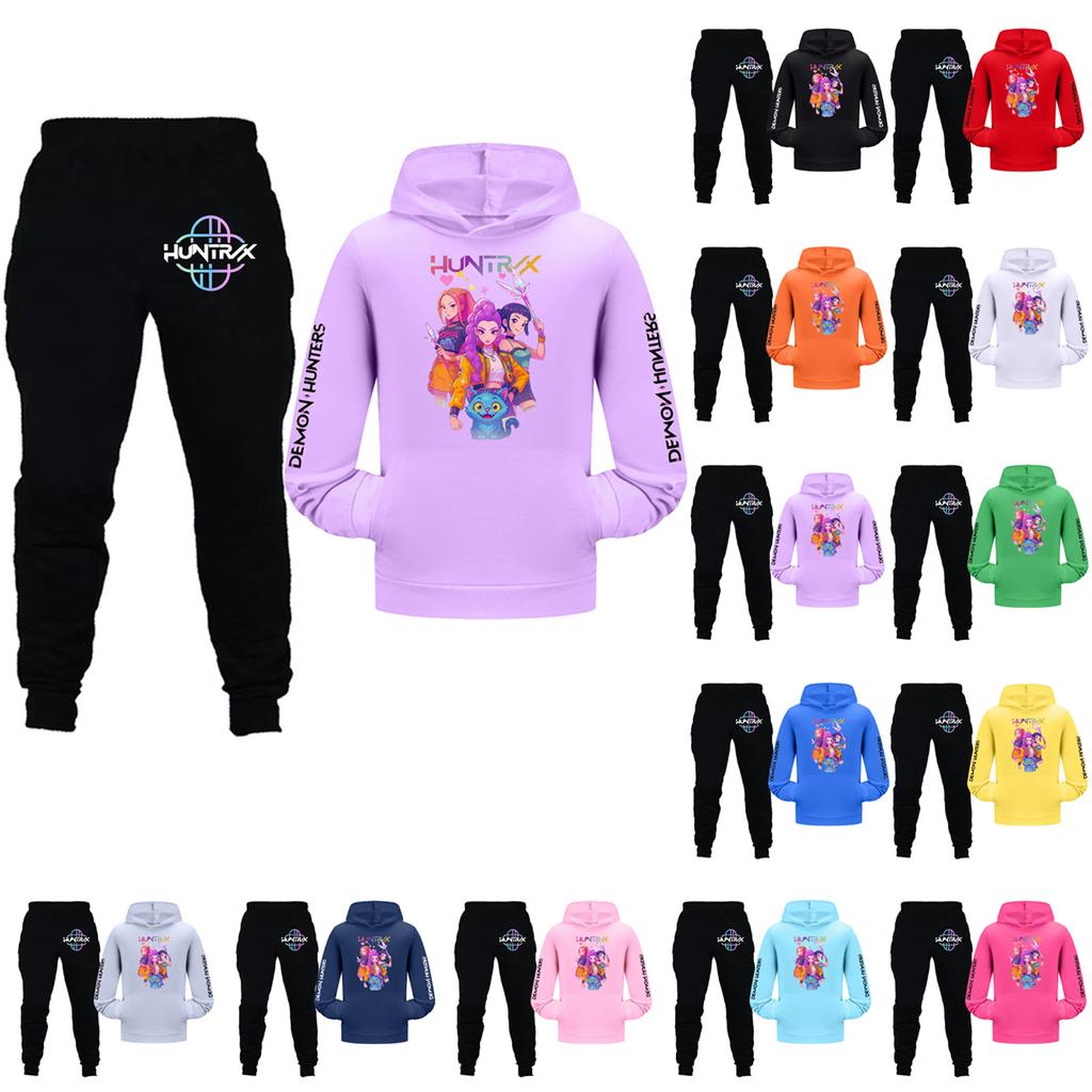 Kids Girls Long Sleeve Hooded Sweatshirt And Pants Set For Toddler And Big Kids 2Pcs Outfits