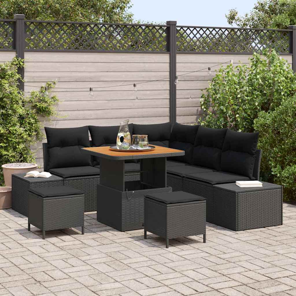 Garden Sofa Set with Cushions 8 pcs Black Poly Rattan