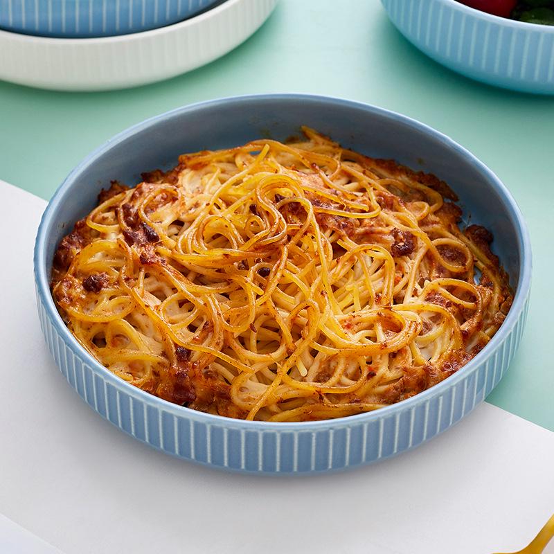 Retro Deep Ceramic Bowl for Soup, Pasta, or Fruit – Ideal for Home Dining Table and Western Cuisine.