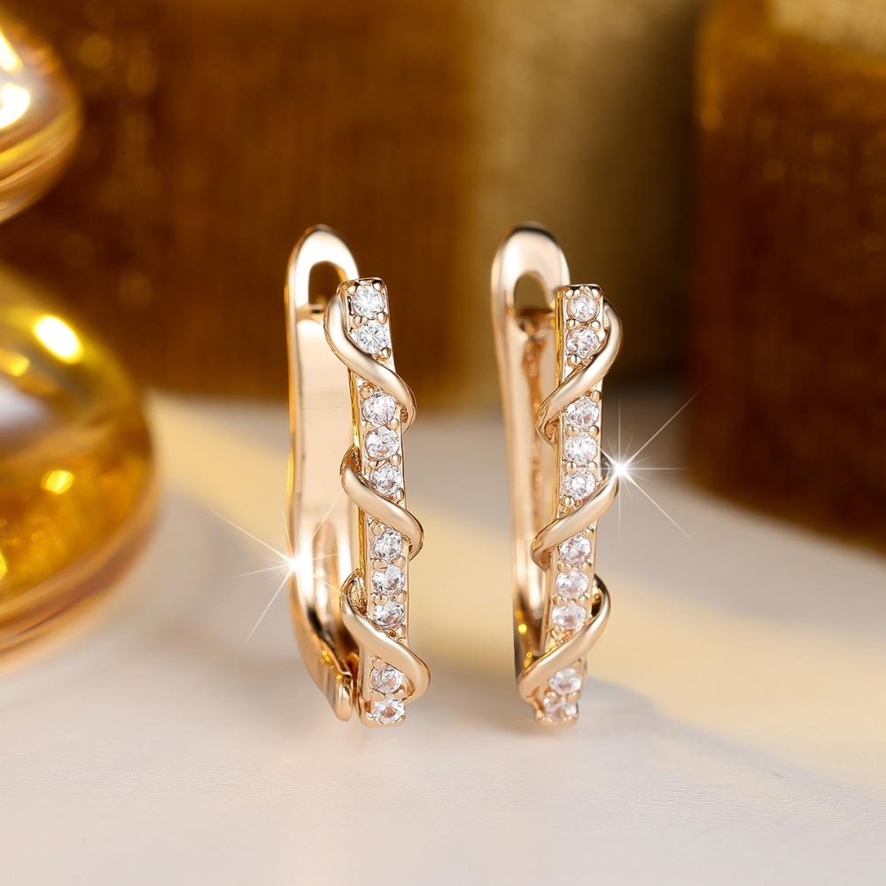 Simple White Zircon Gold Color Square Clip Earrings for Women Fashion Fine Jewelry for Party