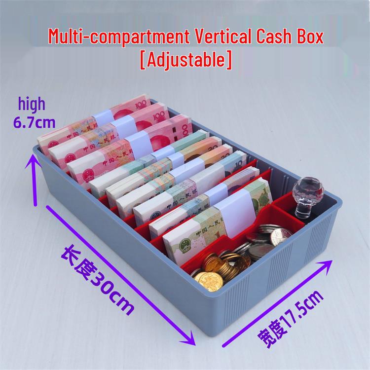 Kassenschublade mit fünf Fächern und Metallklammern