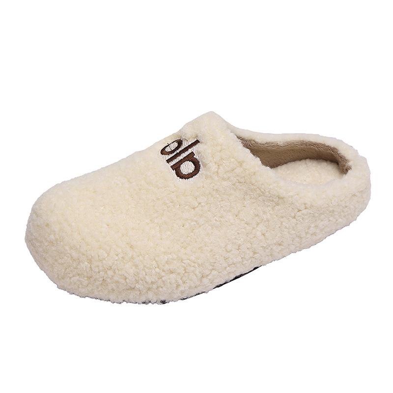 Korean Version of Thick-soled Lamb Wool Slippers Women's Outer Wear 2025 New Autumn and Winter Versatile Fashion One-word Plush Drag
