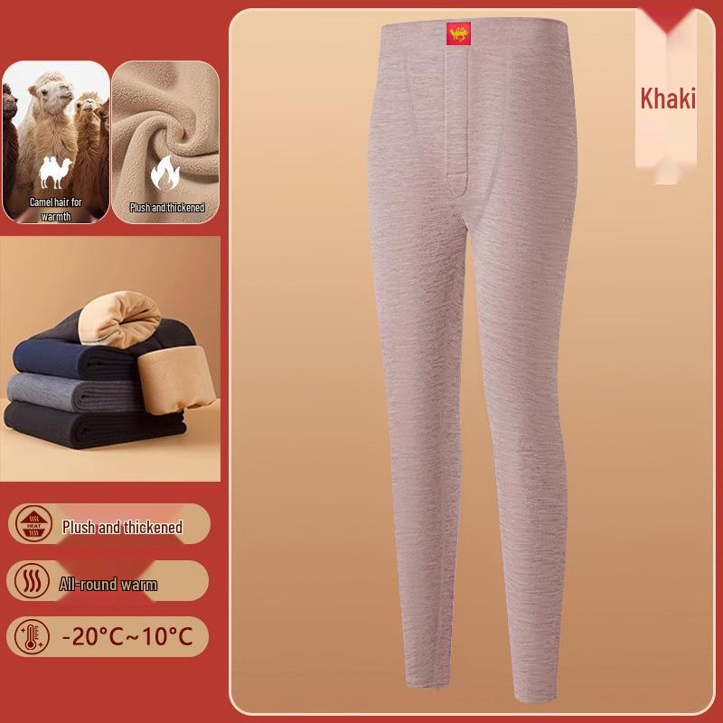 

Men s Gray Thermal Camel Hair Leggings with Fleece Lining - Thick, High Elasticity, Tight-fitting, Warm Winter Cotton Pants XL [Recommended for 100-120 lbs]
