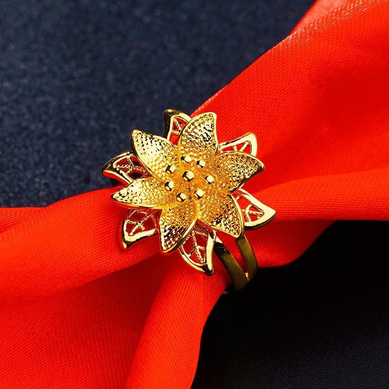 Blumenring aus vietnamesischem Sandgold für Frauen, langlebiges Goldimitat, auffälliger Brautschmuck zur Hochzeit.