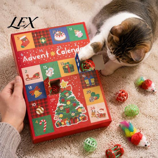 Cat Scratching Biting Toys Toy Advent Calendar, 24 Day Christmas Countdown, Includes Jingle Balls, Springs, Holiday Gifts for Cats Plush Mice, Festive