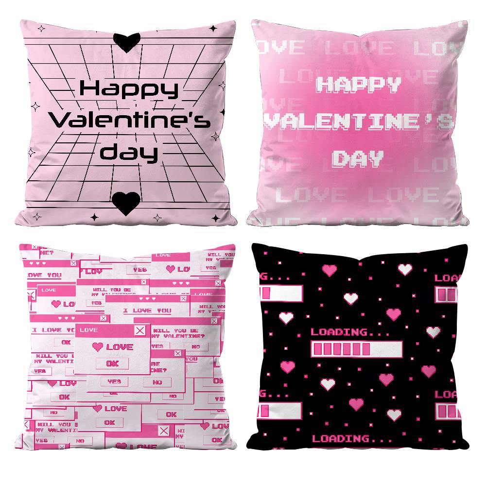 Valentine's Day Stickers X Pillow Case Anti-dustmite Pillowcase Invisible Zipper Silky Short Plush Sofa Cushion Cover
