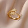 18K Goldplattierter offener Ring mit Zirkonia-Blattdesign - Luxuriös, Anlaufgeschützt, Ideal für Frauen