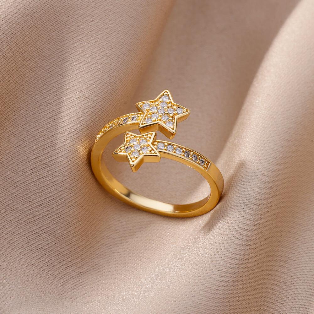 18K Goldplattierter offener Ring mit Zirkonia-Blattdesign - Luxuriös, Anlaufgeschützt, Ideal für Frauen