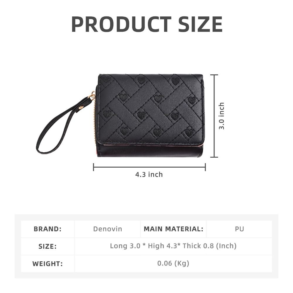 Fashion Short Style Love Embroidered Wallet PU with Zipper Card Bag Simple Design Buckle Detail ID Bag Women