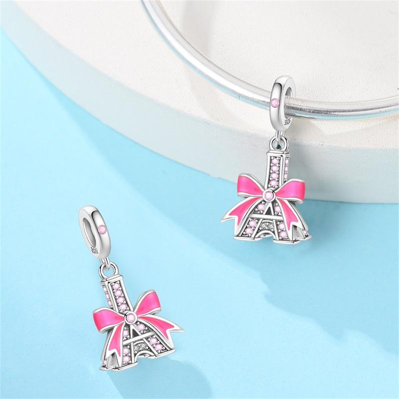 Fit 925 Silver Charms Beads Little Bear Lamb Little Flying Pig Pink Charms For Women DIY Birthday Jewelry Gift