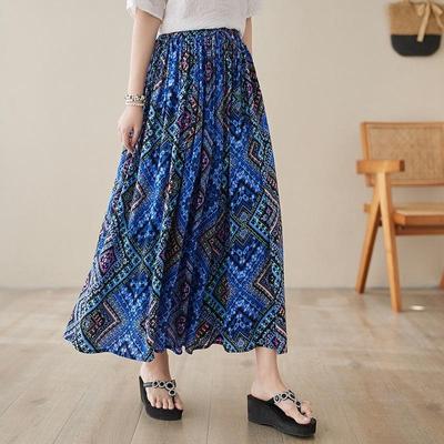 Cotton Satin Plus Size High Waist Vintage Summer Casual Loose Long Woman Skirt