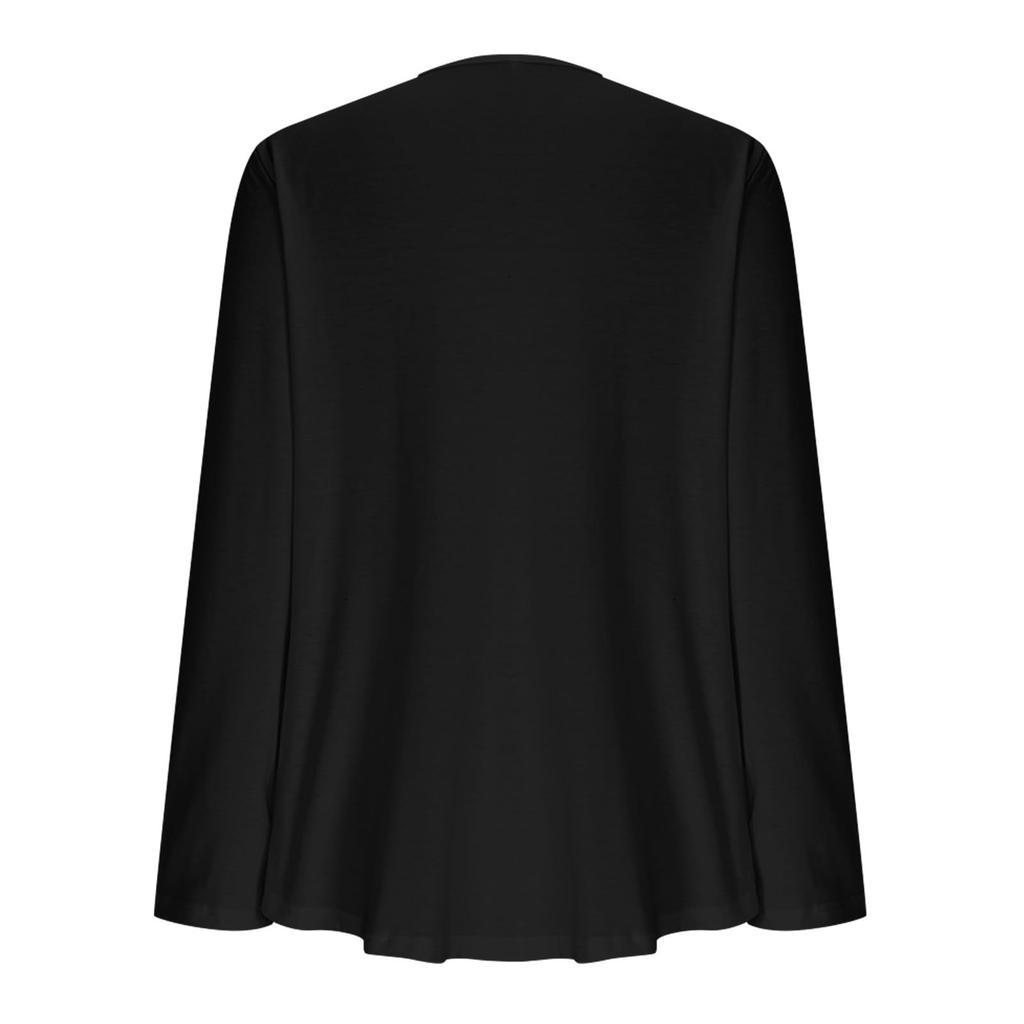 Women's Solid Color Button V-neck Long Sleeved Pullover Top