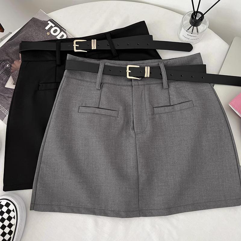 

Women s 2024 Spring Gray High-Waist A-Line Skirt: Slim, College-Style, Anti-Exposure Design XS