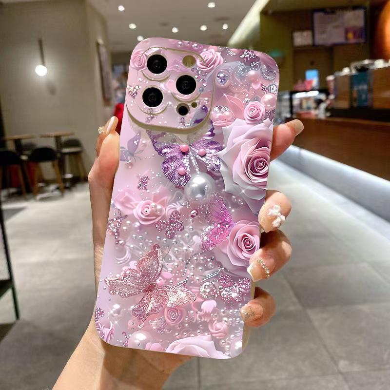 Oil Painting Pink Rose Flower Phone Case For iPhone 17 16 15 14 13 Pro Max 12 11 16 Plus 16E 17 Air Shockproof Soft Bumper Cover