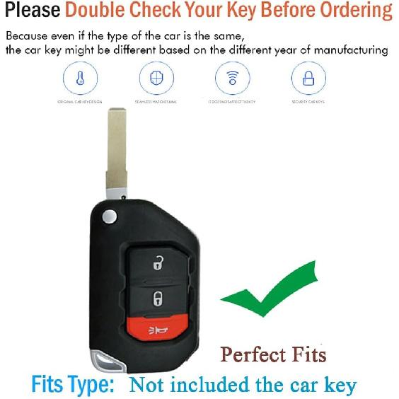 SANRILY Gray Metal Leather 3 Button Flip Key Fob Cover Fit for Jeep Wrangler JL JLU Gladiator JT Rubicon Sahara JLU 2018-2022 Keyless Key Holder with