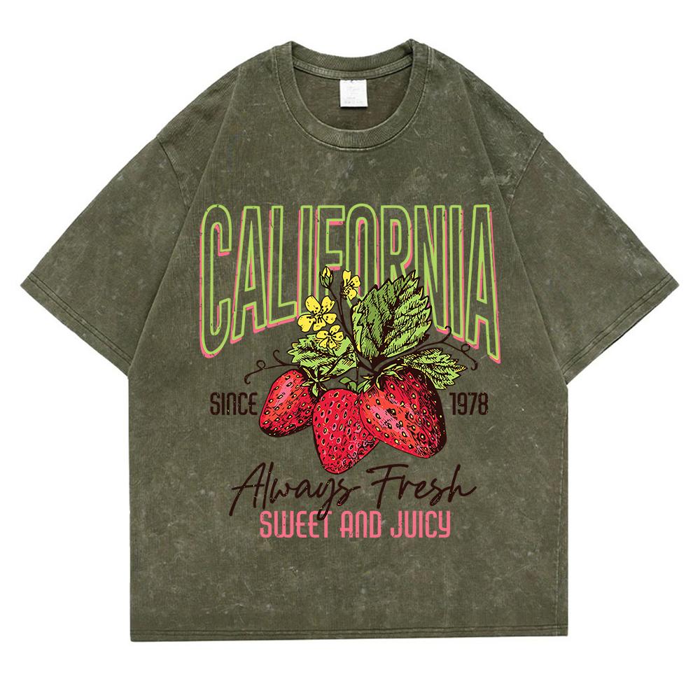 California Sweet And Juicy Washed Retro Snow Tops Man Casual Tee Clothes T-Shirts Casual Summer T-Shirt Cotton Loose T Shirt