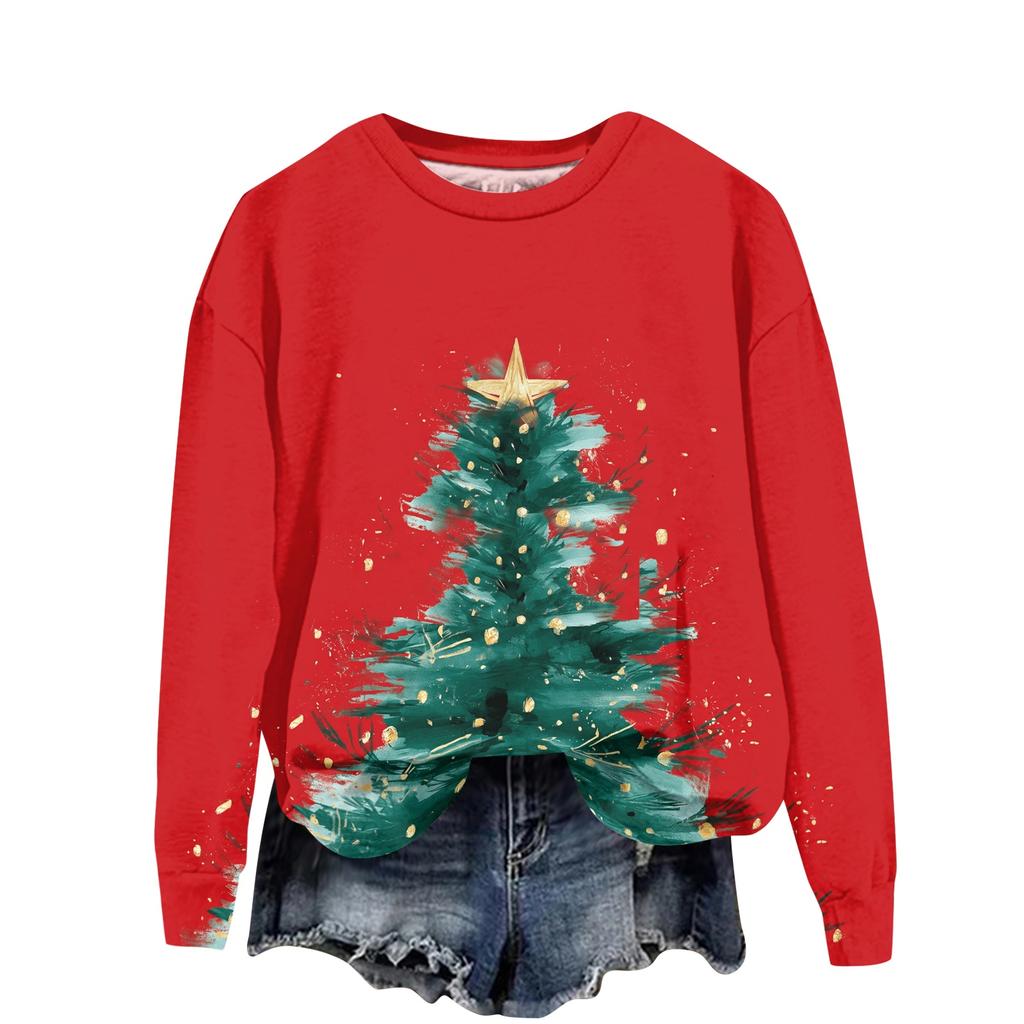Women's Casual Long Sleeve Christmas Print Neck Pullover Sweatshirt