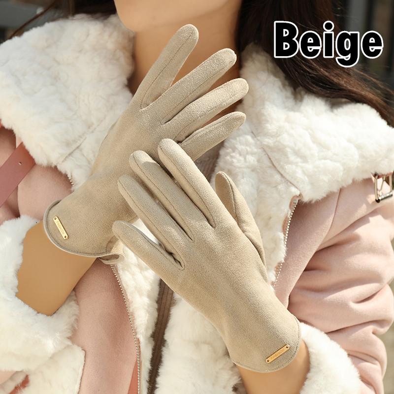 

Корейская версия зимних милых замшевых плюс бархатных теплых однотонных перчаток для катания на лыжах one size бежевый