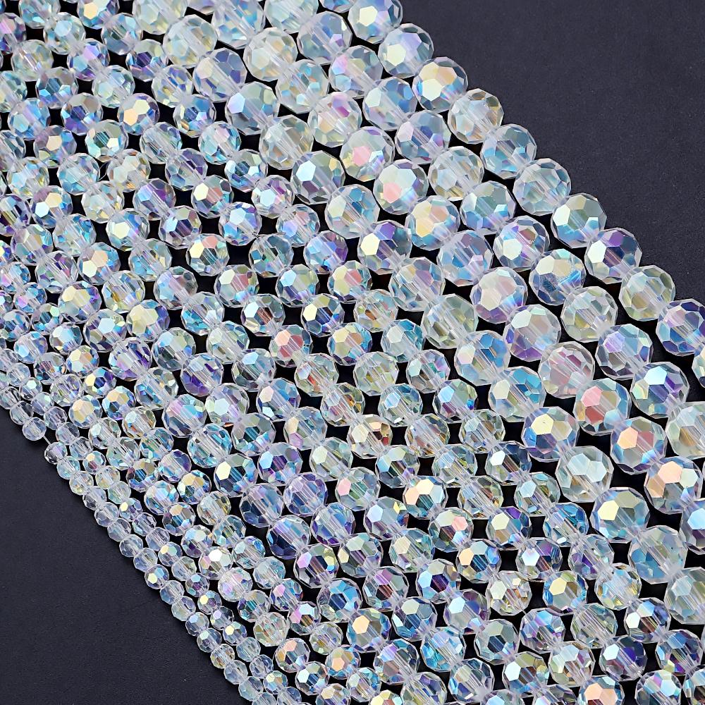 1 Strand/Lot Faceted Crystal Round Beads AB Color Rhinestone Ball Shape Bead for Jewelry Making DIY Bracelet Beading Accessories