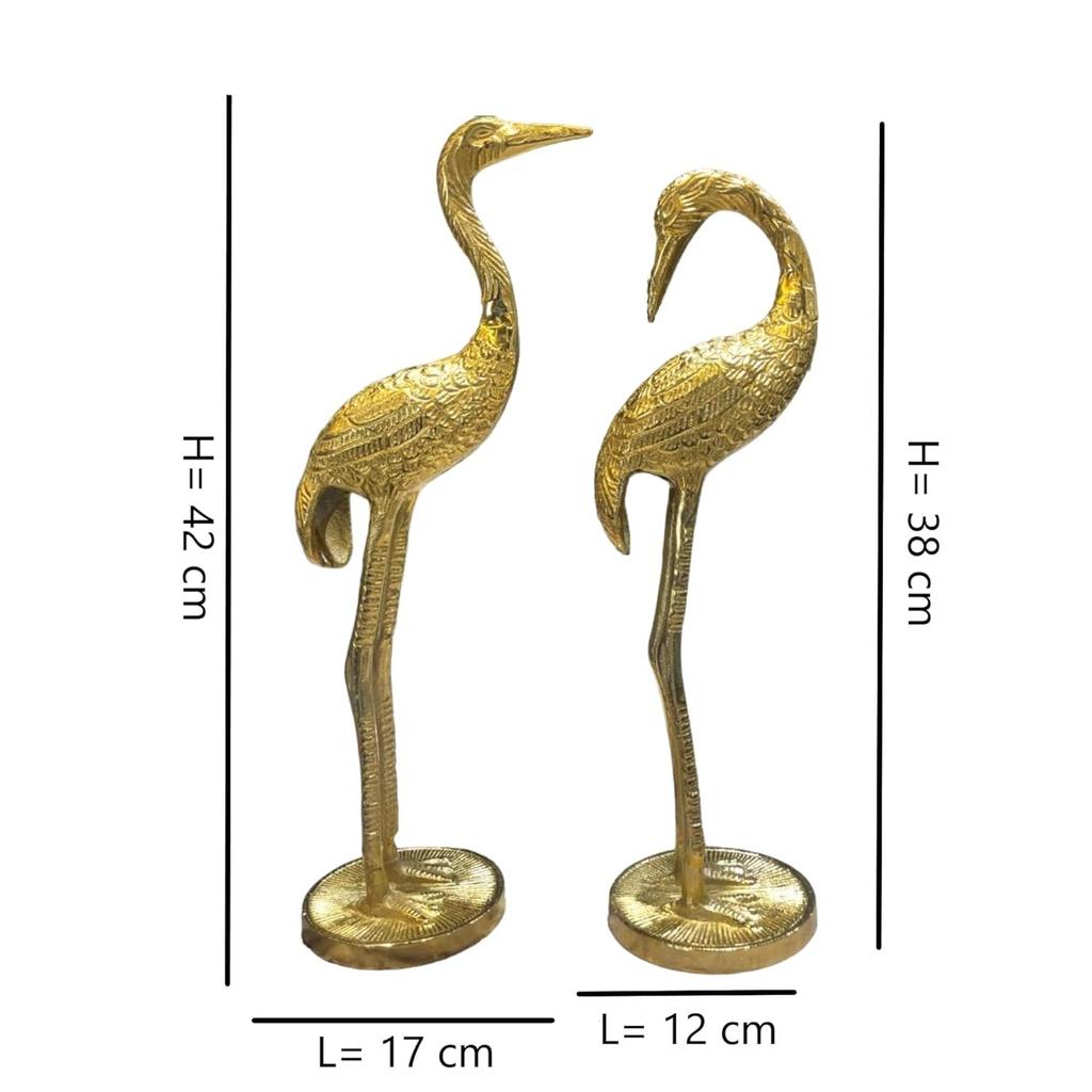 Brass Finish Crane Love Birds Pair| Saras Swan Showpiece Set for Home Decor| Metal Statue Figurines| Decorative Tabletop Decoration Item