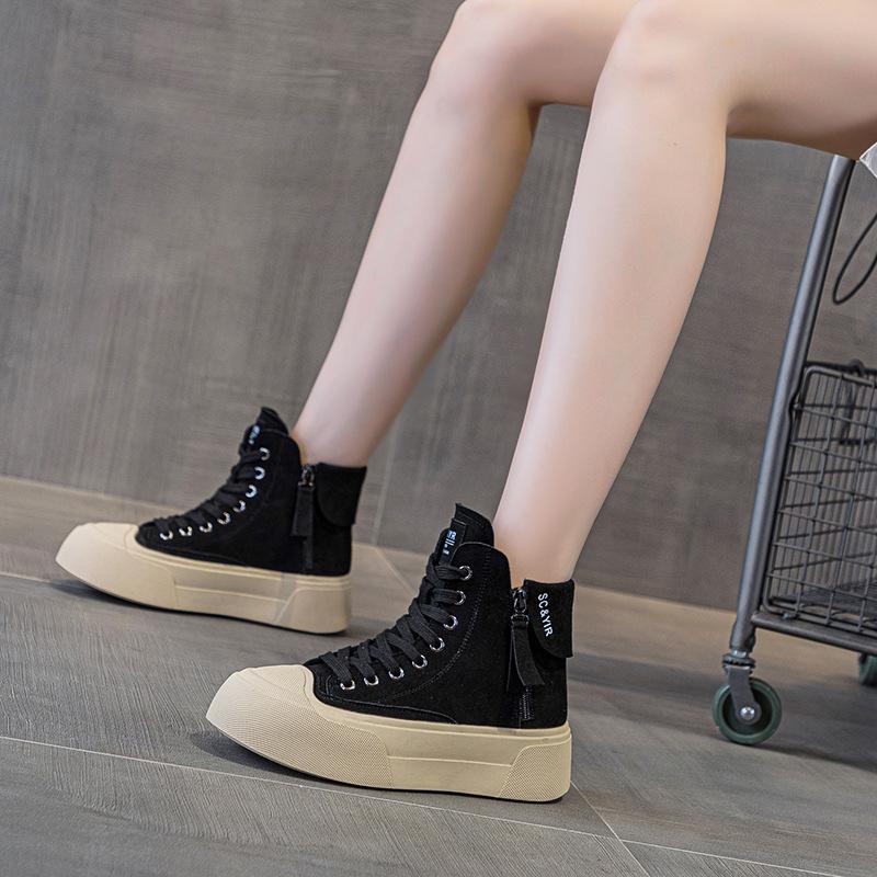 Thick-soled High-top Board Shoes Women's 2025 Autumn New Creative Casual Fashion Versatile Niche Female Student Casual Board Shoes