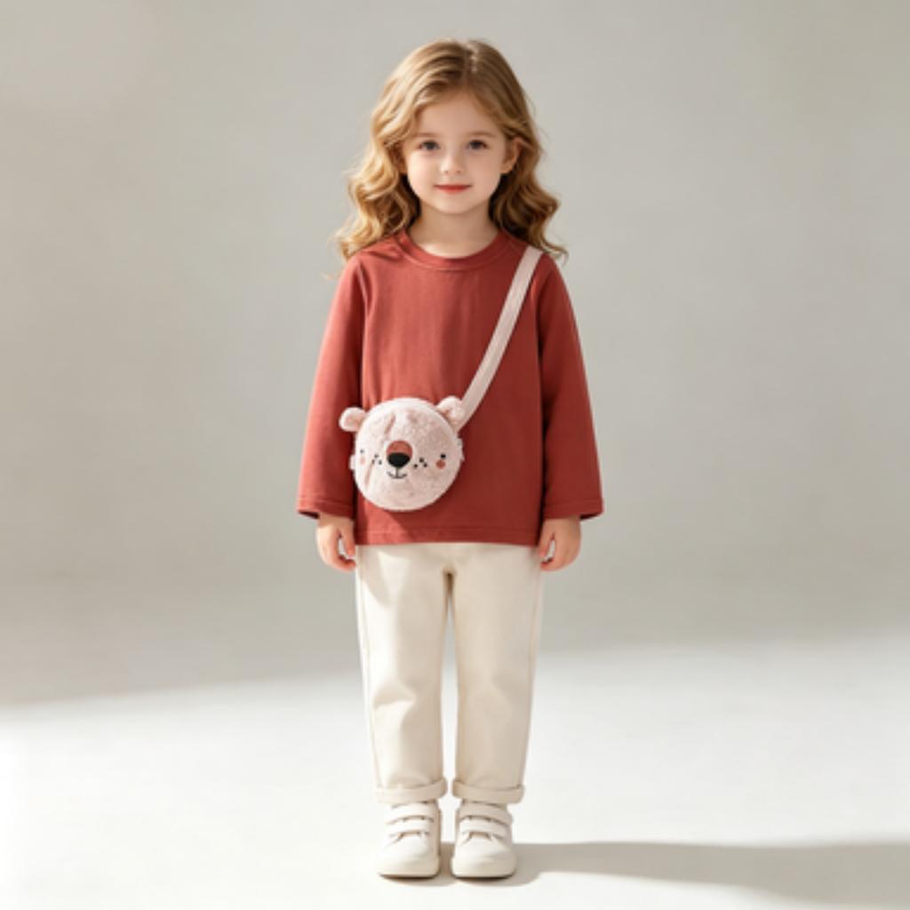 Girls Long Sleeve Round Neck T-Shirt for Fall Winter Daily Wear