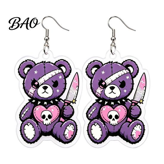 Funny Character Ear Jewelry 1 Pair Halloween Dangle Earrings for Women, 2D Acrylic Cute Cool Punk Hooks Skeleton Bear Earrings, Party Holiday