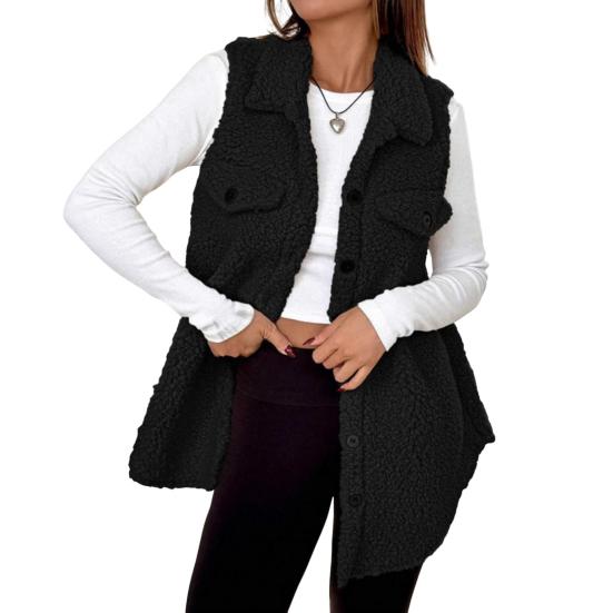 Women's Fuzzy Fleece Vest Casual Oversized Sleeveless Sherpa Jacket Button Down Fluffy Vest for Fall Winter