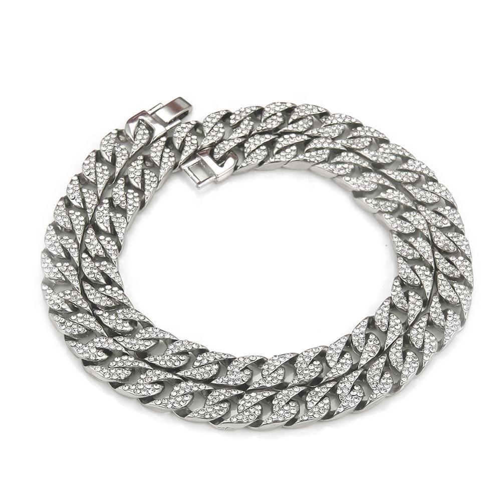 Hot Selling Unisex Silver Plated Hip Hop Necklace Zinc Alloy Strand Chain with Zircon Gemstone for Parties