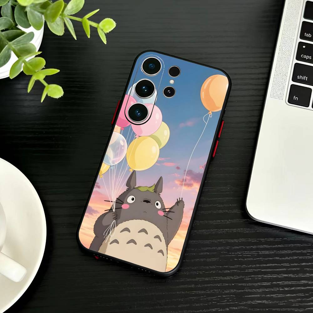 Kreslený E-Totoro-ES Pouzdro na telefon pro Samsung S26,S25,S24,S23,S22,S30,S21,Ultra,Plus,FE 5G Černý měkký kryt