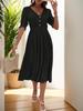 2025 European & American Summer Women's V-neck Solid Color Waist-cinching Dress