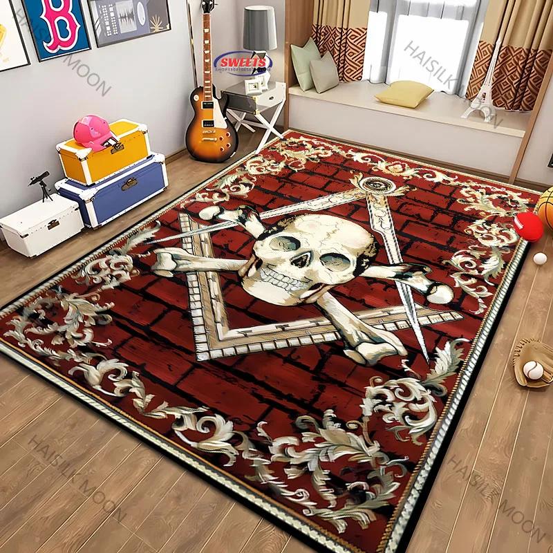 15 Sizes Cool Franc-maçonnerie Printed Carpet Indoor Floor Mats for Bedroom Living Room Kids Room, Office Large Decorative Rugs