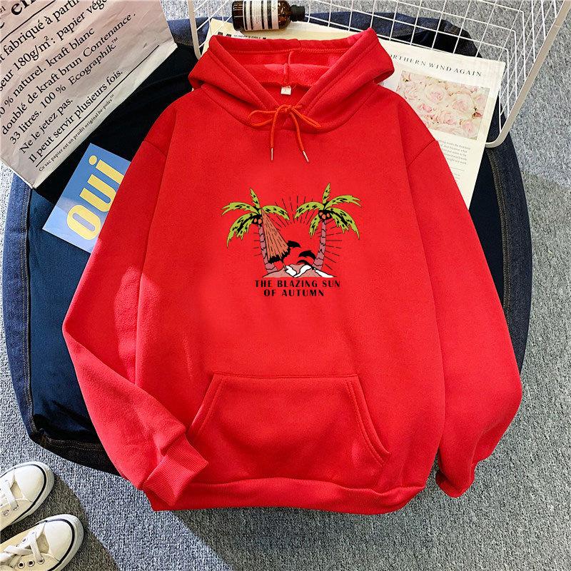 Women's Black Hooded Hoodie for Autumn Winter Plush Oversized Pattern Print Long Sleeve Pullover Sweatshirt